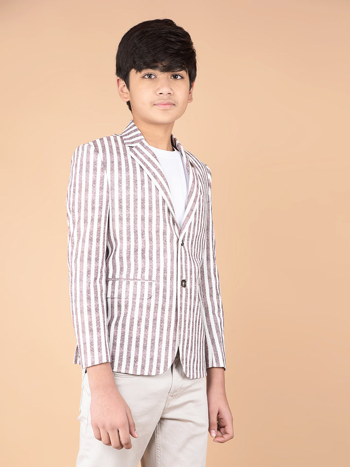 Brown Vertical Stripes Single Breasted Blazer-Boys Blazers-Crimsoune Club