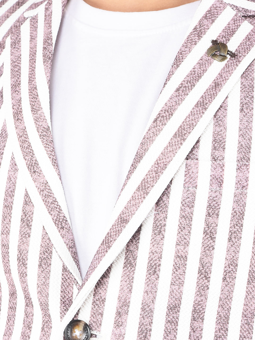 Brown Vertical Stripes Single Breasted Blazer-Boys Blazers-Crimsoune Club