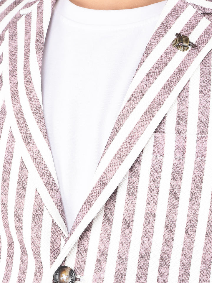 Brown Vertical Stripes Single Breasted Blazer-Boys Blazers-Crimsoune Club