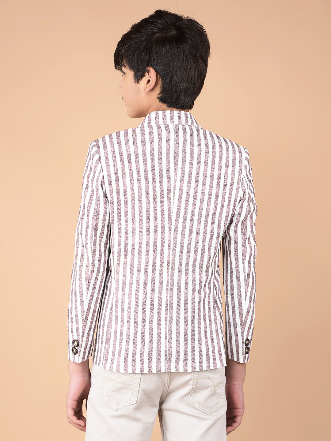 Brown Vertical Stripes Single Breasted Blazer-Boys Blazers-Crimsoune Club