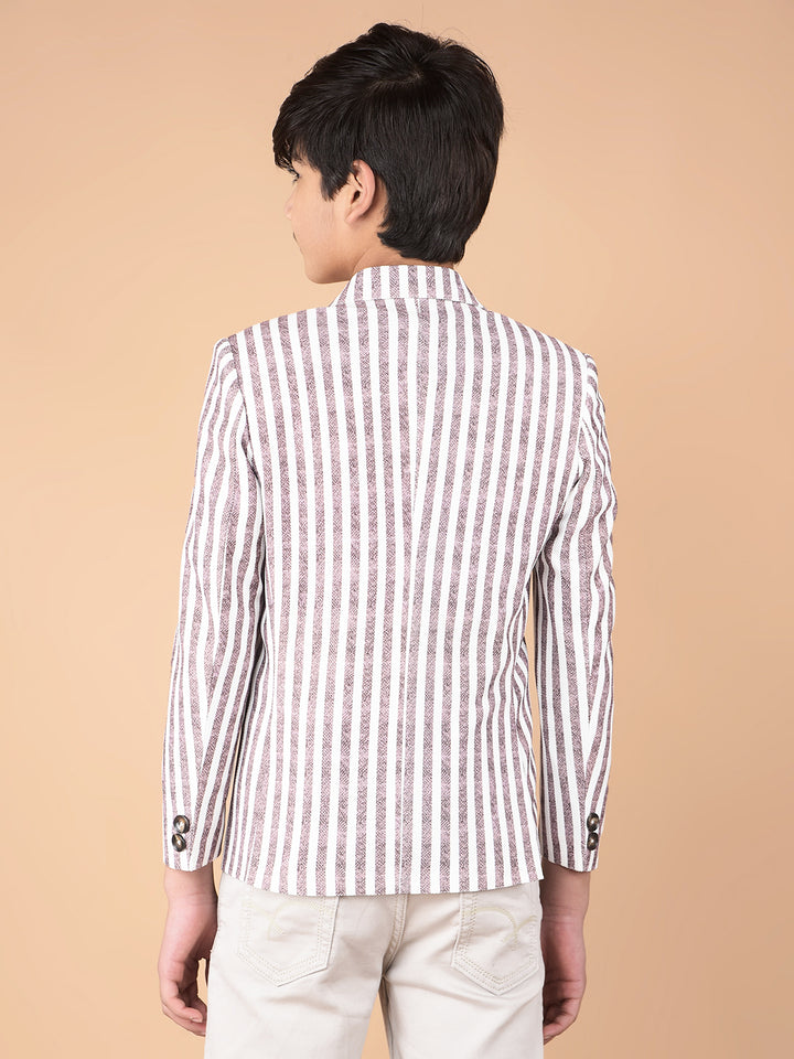 Brown Vertical Stripes Single Breasted Blazer-Boys Blazers-Crimsoune Club