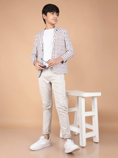 Brown Vertical Stripes Single Breasted Blazer-Boys Blazers-Crimsoune Club