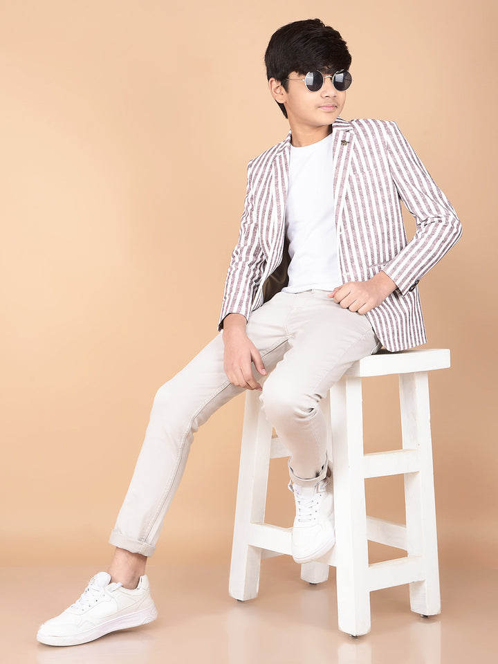 Brown Vertical Stripes Single Breasted Blazer-Boys Blazers-Crimsoune Club