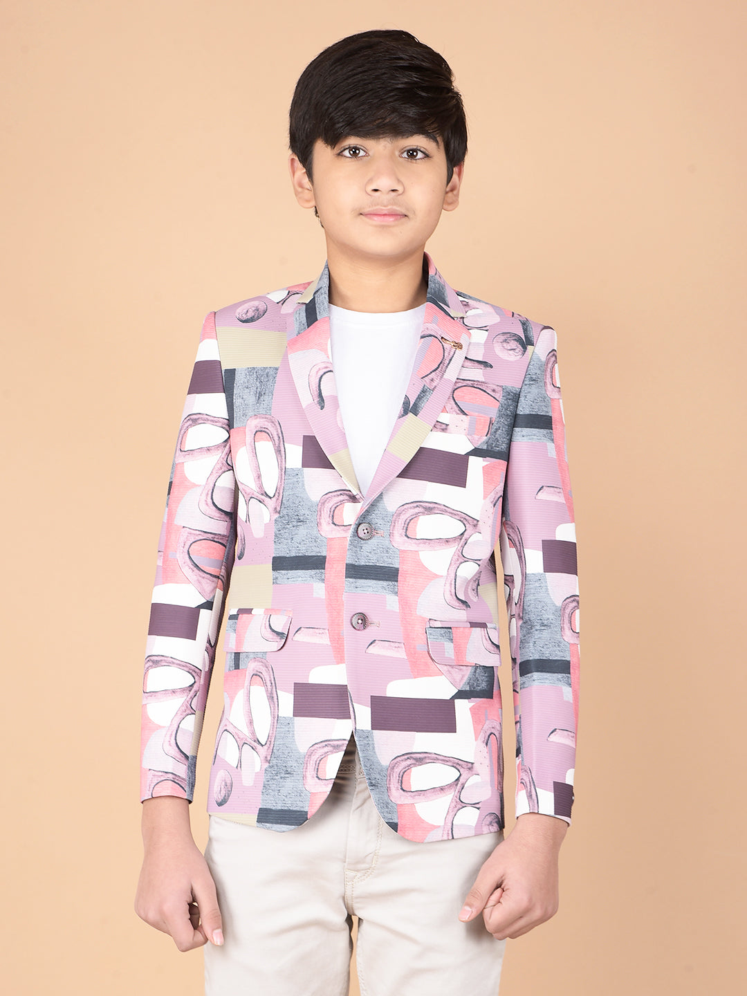 Multi-Color Printed Single Breasted Blazer-Boys Blazers-Crimsoune Club