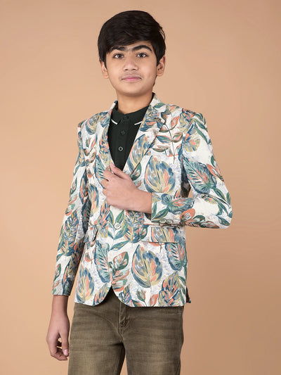 Green Floral Print Single Breasted Blazer-Boys Blazers-Crimsoune Club