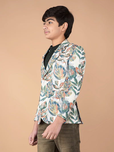 Green Floral Print Single Breasted Blazer-Boys Blazers-Crimsoune Club