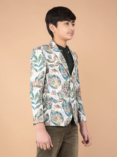 Green Floral Print Single Breasted Blazer-Boys Blazers-Crimsoune Club