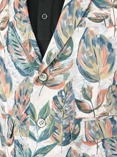 Green Floral Print Single Breasted Blazer-Boys Blazers-Crimsoune Club