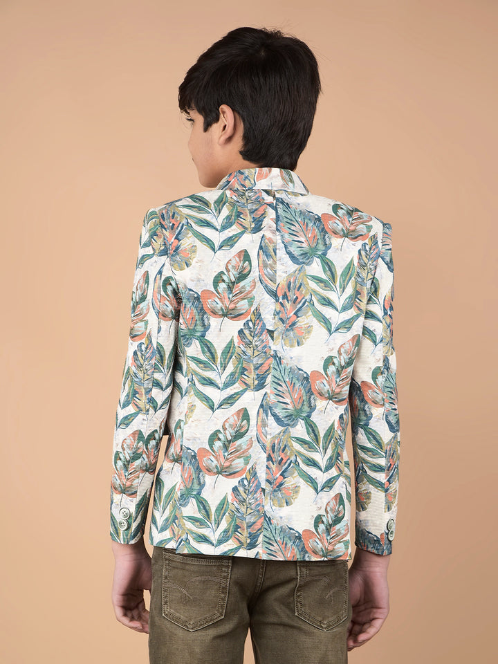 Green Floral Print Single Breasted Blazer-Boys Blazers-Crimsoune Club