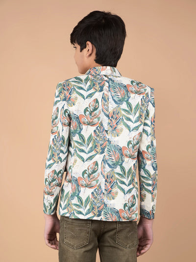 Green Floral Print Single Breasted Blazer-Boys Blazers-Crimsoune Club