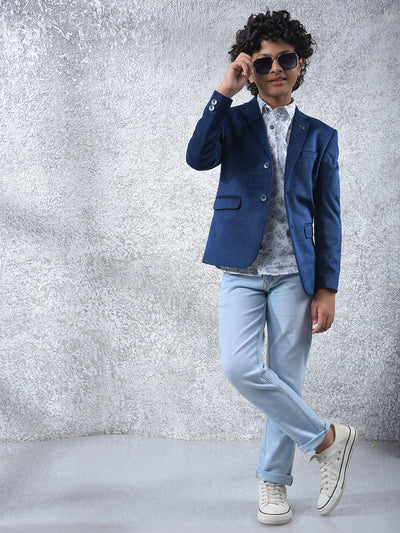 Blue Jacquard Single Breasted Blazer-Boys Blazers-Crimsoune Club