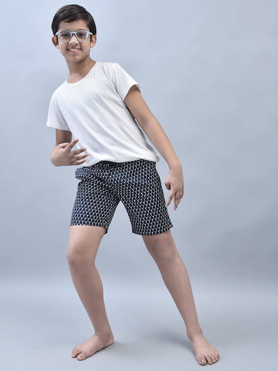 Navy Blue Printed Lounge Shorts-Boys Lounge Shorts-Crimsoune Club