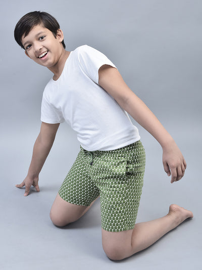 Olive Printed Lounge Shorts-Boys Lounge Shorts-Crimsoune Club