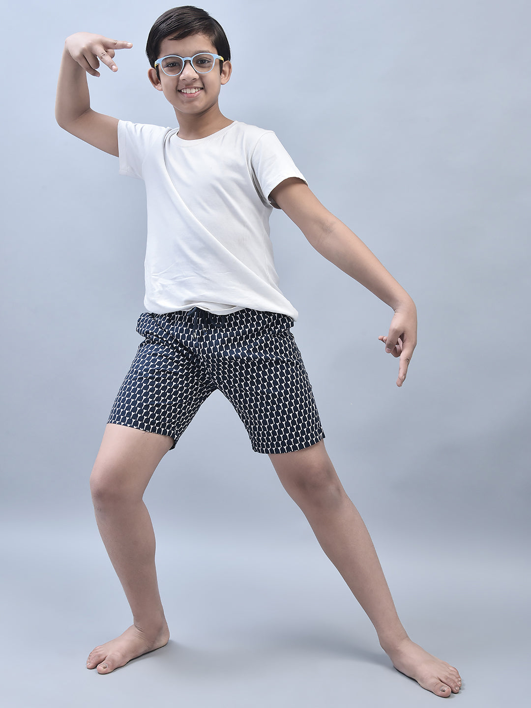 Navy Blue Printed Lounge Shorts-Boys Lounge Shorts-Crimsoune Club