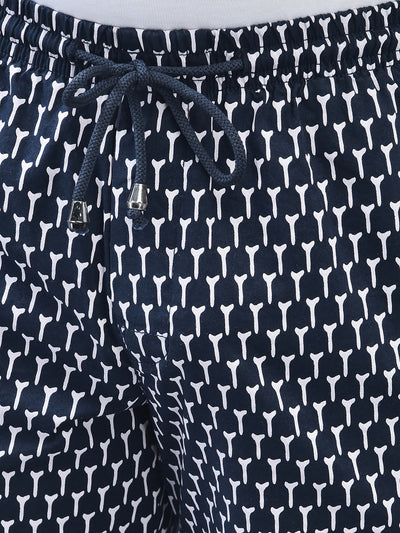 Navy Blue Printed Lounge Shorts-Boys Lounge Shorts-Crimsoune Club