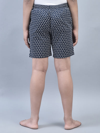 Navy Blue Printed Lounge Shorts-Boys Lounge Shorts-Crimsoune Club