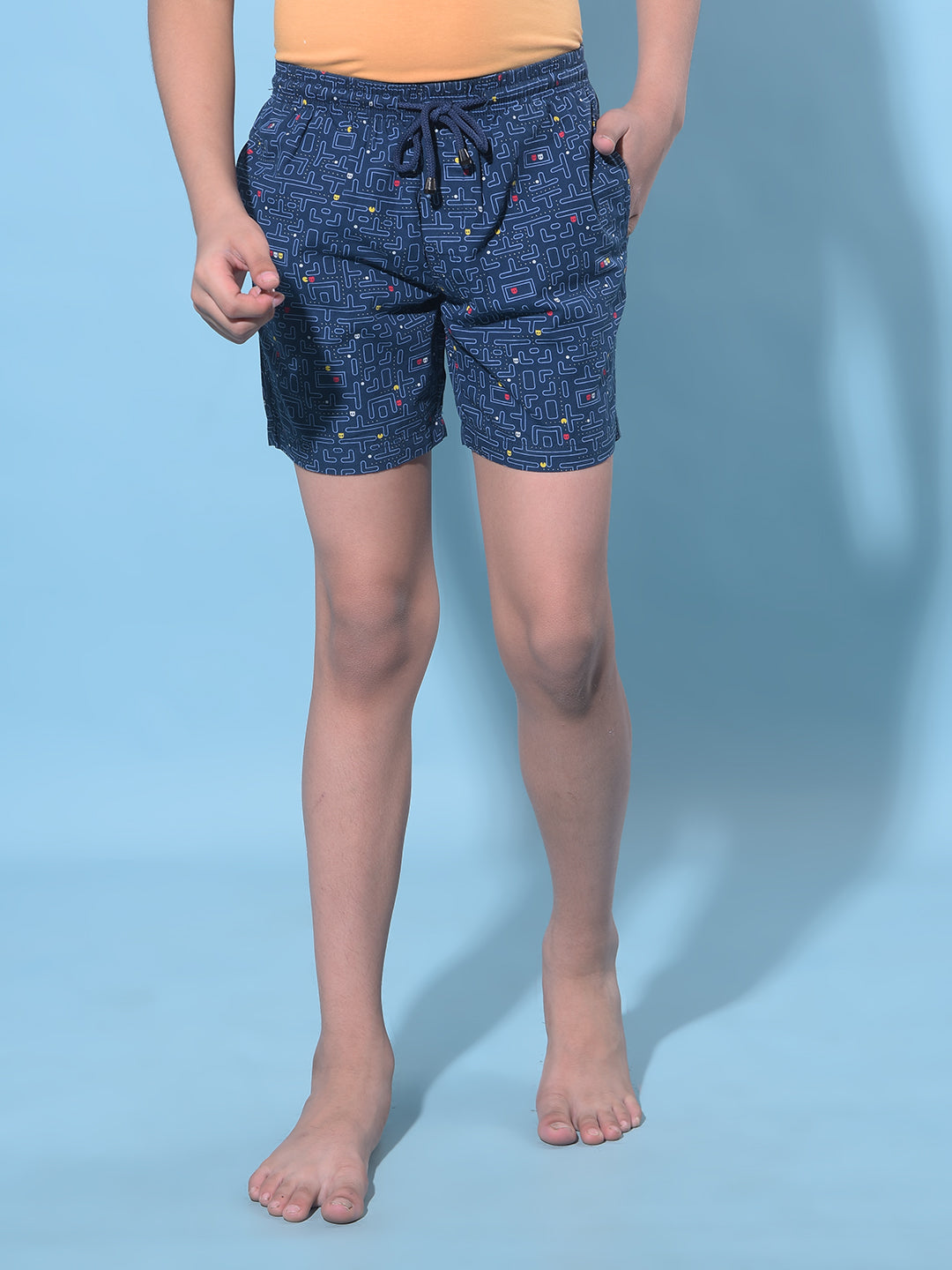 Navy Blue Printed 100% Cotton Boxers-Boys Boxers-Crimsoune Club