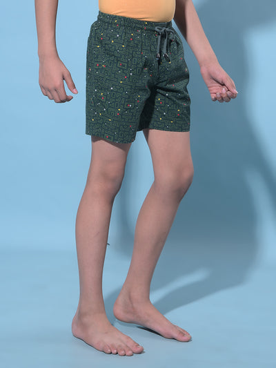 Green Printed 100% Cotton Boxer-Boys Boxers-Crimsoune Club