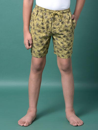 Olive Floral Print 100% Cotton Lounge Shorts-Boys Lounge Shorts-Crimsoune Club