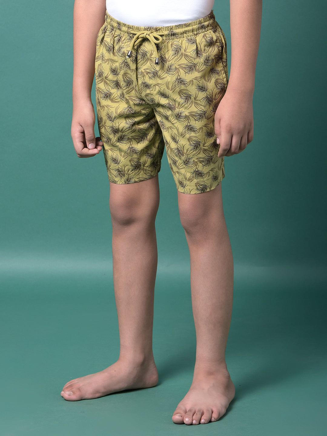 Olive Floral Print 100% Cotton Lounge Shorts-Boys Lounge Shorts-Crimsoune Club