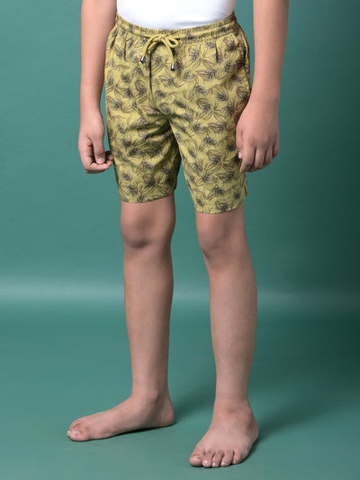 Olive Floral Print 100% Cotton Lounge Shorts-Boys Lounge Shorts-Crimsoune Club
