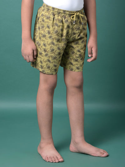 Olive Floral Print 100% Cotton Lounge Shorts-Boys Lounge Shorts-Crimsoune Club