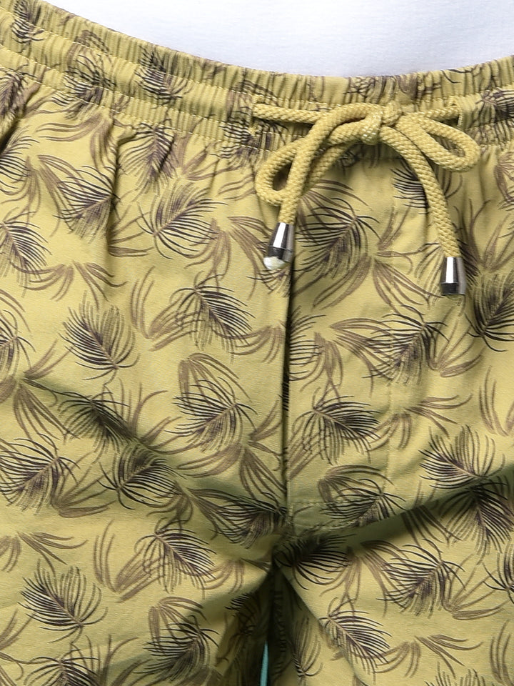 Olive Floral Print 100% Cotton Lounge Shorts-Boys Lounge Shorts-Crimsoune Club