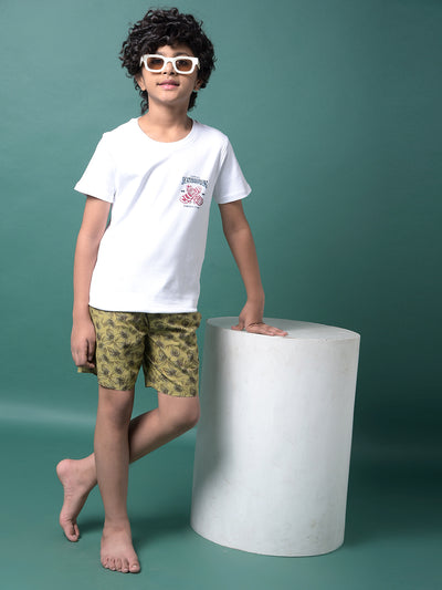 Olive Floral Print 100% Cotton Lounge Shorts-Boys Lounge Shorts-Crimsoune Club