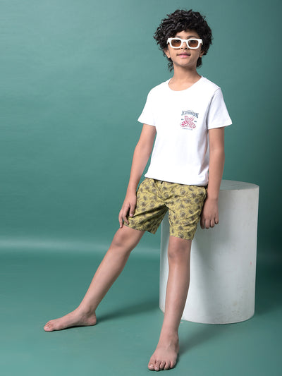 Olive Floral Print 100% Cotton Lounge Shorts-Boys Lounge Shorts-Crimsoune Club