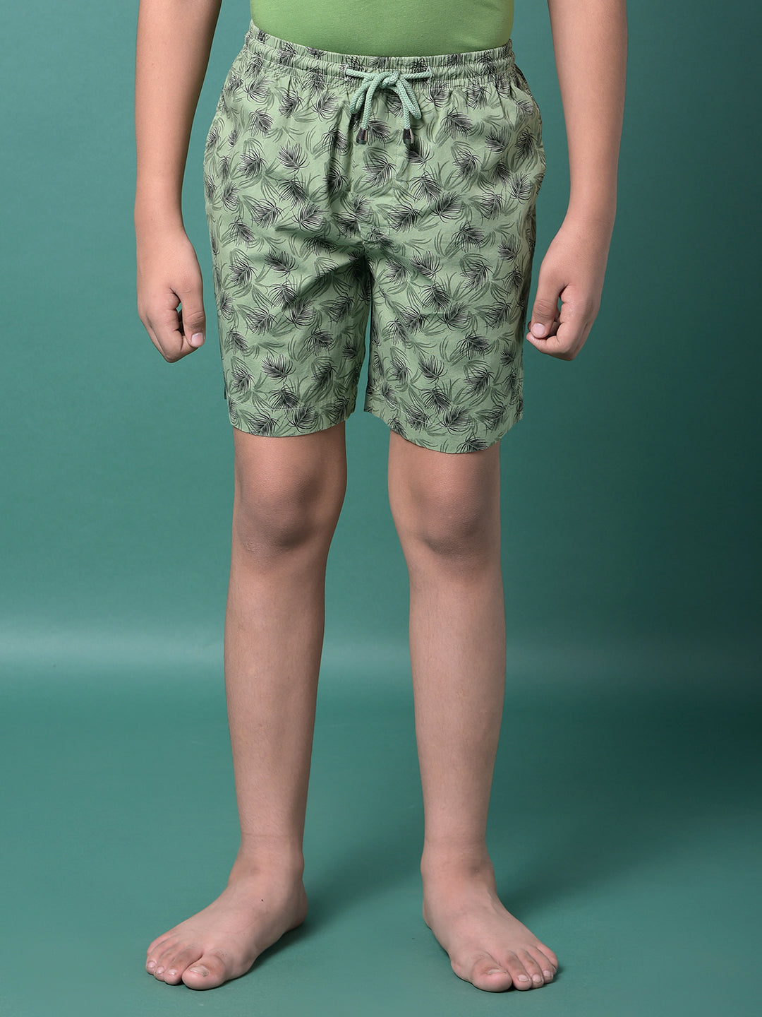 Green Floral Print 100% Cotton Lounge Shorts-Boys Lounge Shorts-Crimsoune Club