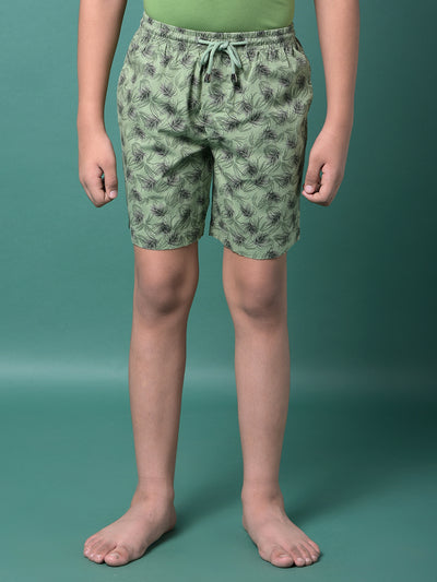 Green Floral Print 100% Cotton Lounge Shorts-Boys Lounge Shorts-Crimsoune Club
