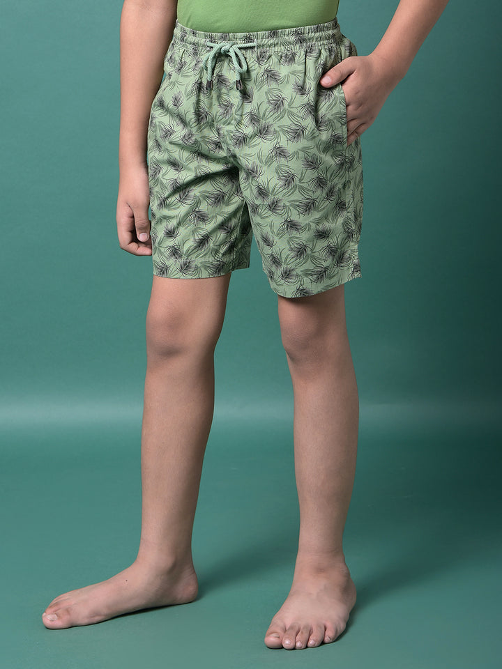 Green Floral Print 100% Cotton Lounge Shorts-Boys Lounge Shorts-Crimsoune Club