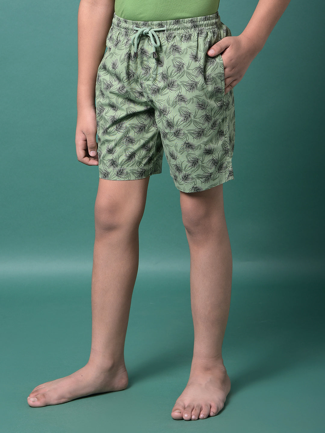 Green Floral Print 100% Cotton Lounge Shorts-Boys Lounge Shorts-Crimsoune Club