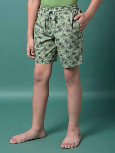 Green Floral Print 100% Cotton Lounge Shorts-Boys Lounge Shorts-Crimsoune Club