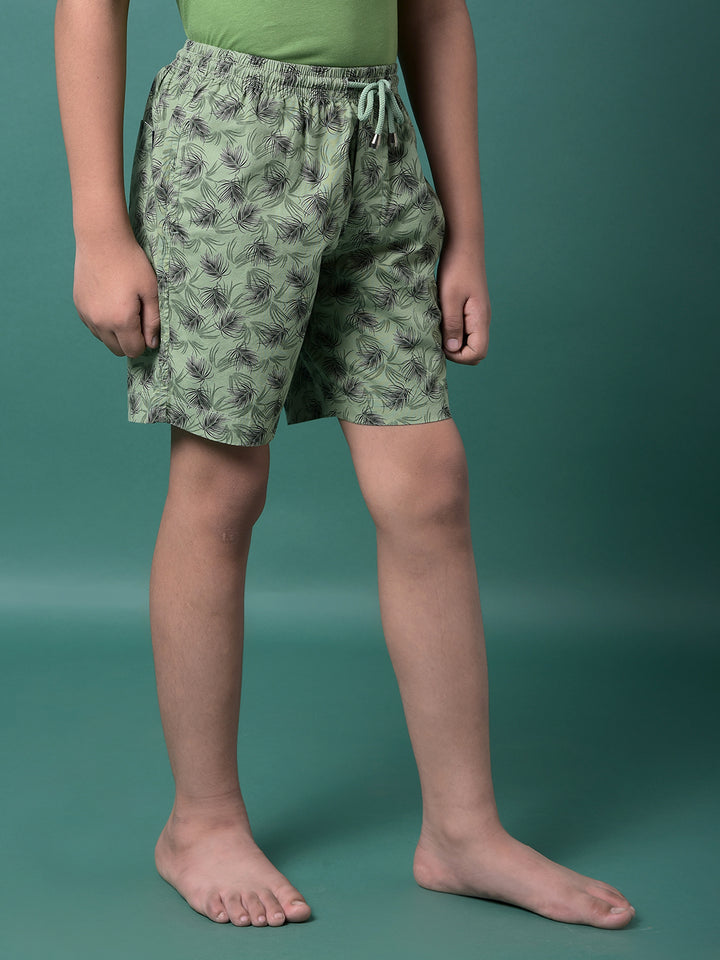 Green Floral Print 100% Cotton Lounge Shorts-Boys Lounge Shorts-Crimsoune Club