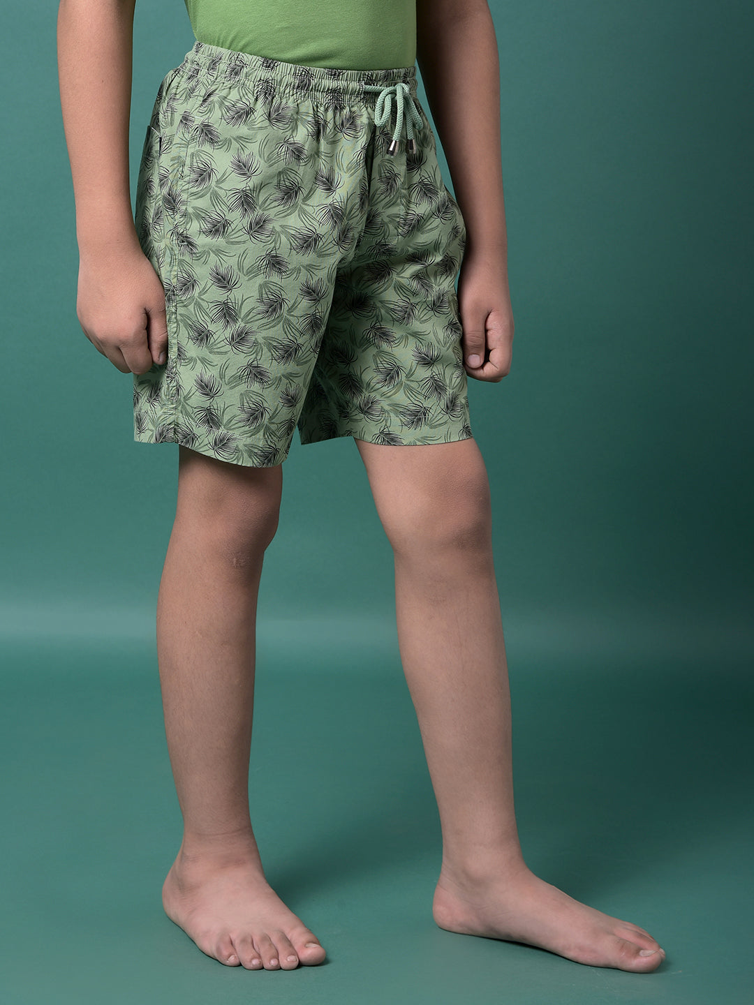 Green Floral Print 100% Cotton Lounge Shorts-Boys Lounge Shorts-Crimsoune Club