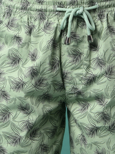 Green Floral Print 100% Cotton Lounge Shorts-Boys Lounge Shorts-Crimsoune Club