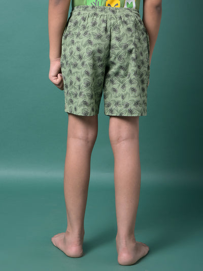 Green Floral Print 100% Cotton Lounge Shorts-Boys Lounge Shorts-Crimsoune Club