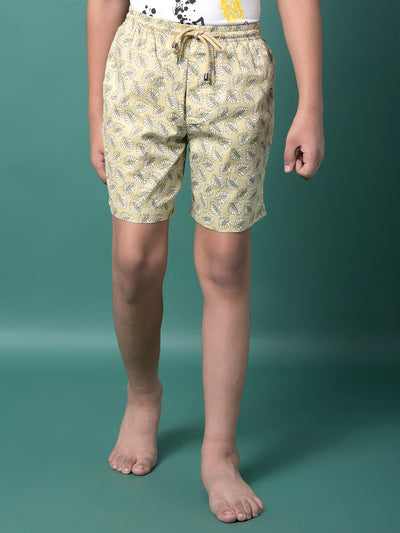 Beige Floral Print 100% Cotton Lounge Shorts-Boys Lounge Shorts-Crimsoune Club