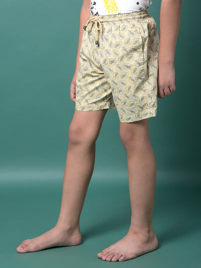 Beige Floral Print 100% Cotton Lounge Shorts-Boys Lounge Shorts-Crimsoune Club
