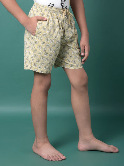 Beige Floral Print 100% Cotton Lounge Shorts-Boys Lounge Shorts-Crimsoune Club