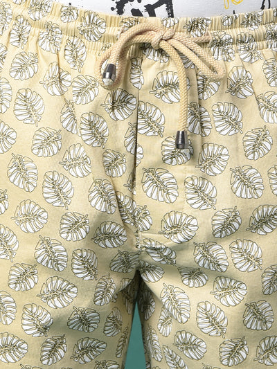 Beige Floral Print 100% Cotton Lounge Shorts-Boys Lounge Shorts-Crimsoune Club