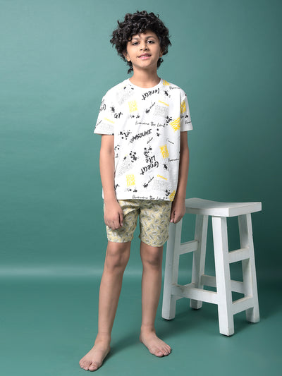 Beige Floral Print 100% Cotton Lounge Shorts-Boys Lounge Shorts-Crimsoune Club
