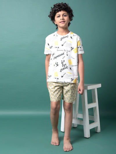 Beige Floral Print 100% Cotton Lounge Shorts-Boys Lounge Shorts-Crimsoune Club