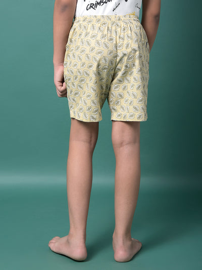 Beige Floral Print 100% Cotton Lounge Shorts-Boys Lounge Shorts-Crimsoune Club