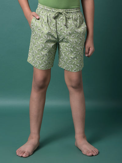 Green Floral Print 100% Cotton Lounge Shorts-Boys Lounge Shorts-Crimsoune Club