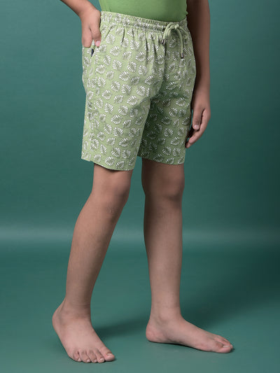 Green Floral Print 100% Cotton Lounge Shorts-Boys Lounge Shorts-Crimsoune Club