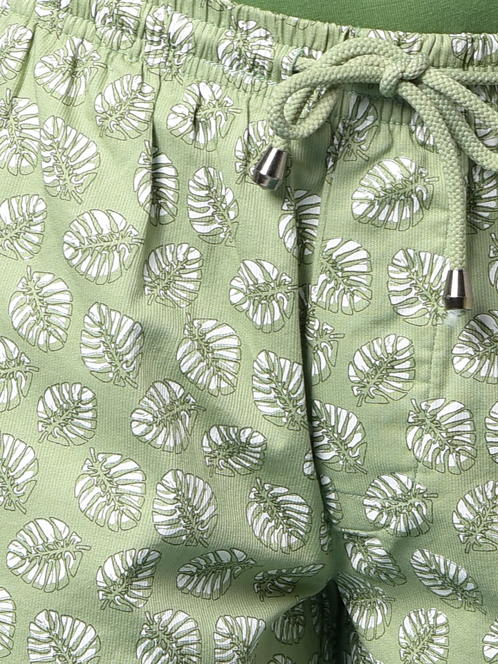 Green Floral Print 100% Cotton Lounge Shorts-Boys Lounge Shorts-Crimsoune Club