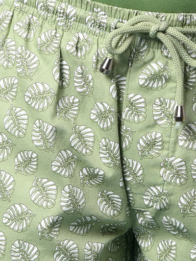 Green Floral Print 100% Cotton Lounge Shorts-Boys Lounge Shorts-Crimsoune Club