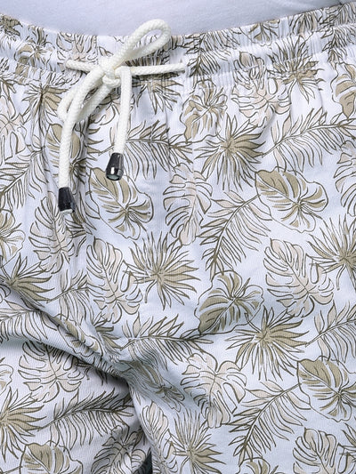 Beige Floral Print 100% Cotton Lounge Shorts-Boys Lounge Shorts-Crimsoune Club
